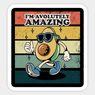 I'm Avo-lutely Amazing, Funny Avocado Pun, Retro Sunset Sticker